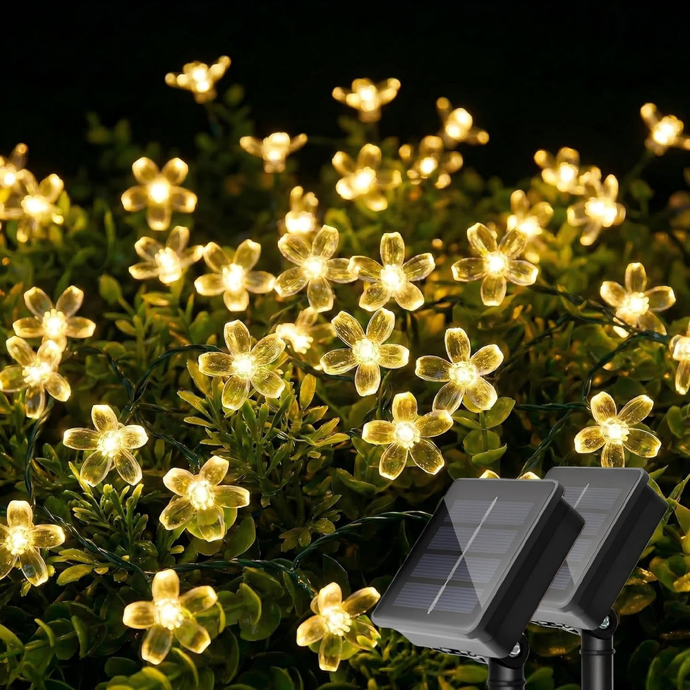 2 Pack 50 LED Solar String Lights Outdoor Waterproof Flower Solar Lights for Gar