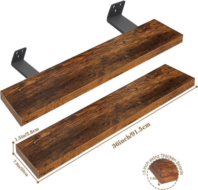 Rustic 36" Floating Shelves - Heavy Duty Solid Wood Wall Décor (Set of 2) gallery