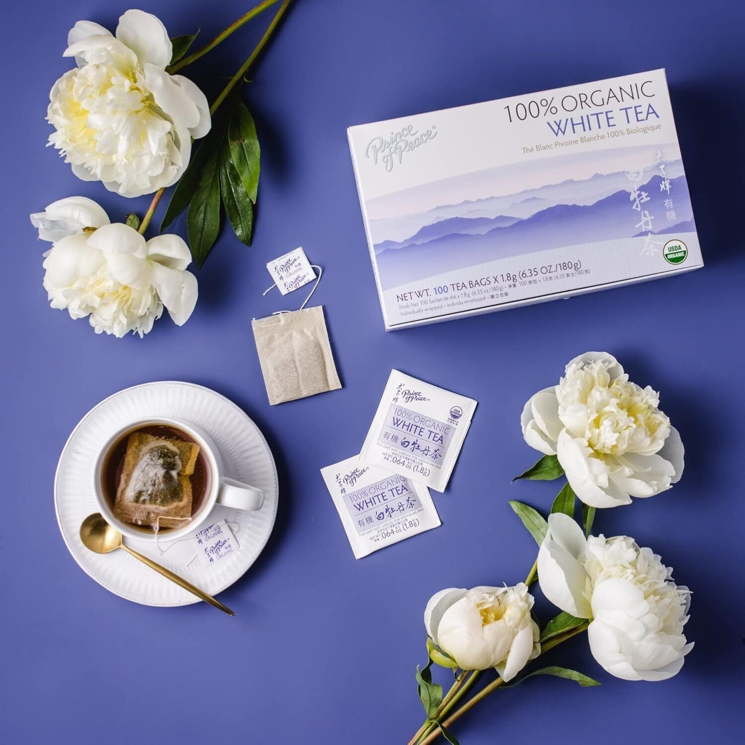 100% Organic White Tea, 100 Tea Bags Each Box -Prince of Peace gallery