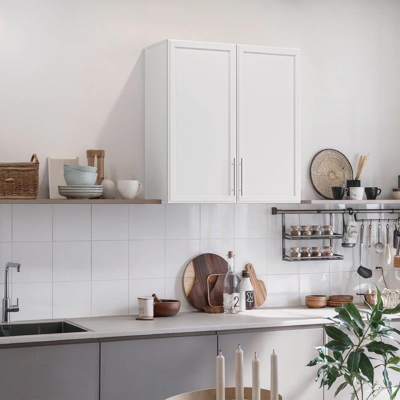 Wall Storage Cabinets, with Two Shaker Doors and Adjustable Shelf, White gallery