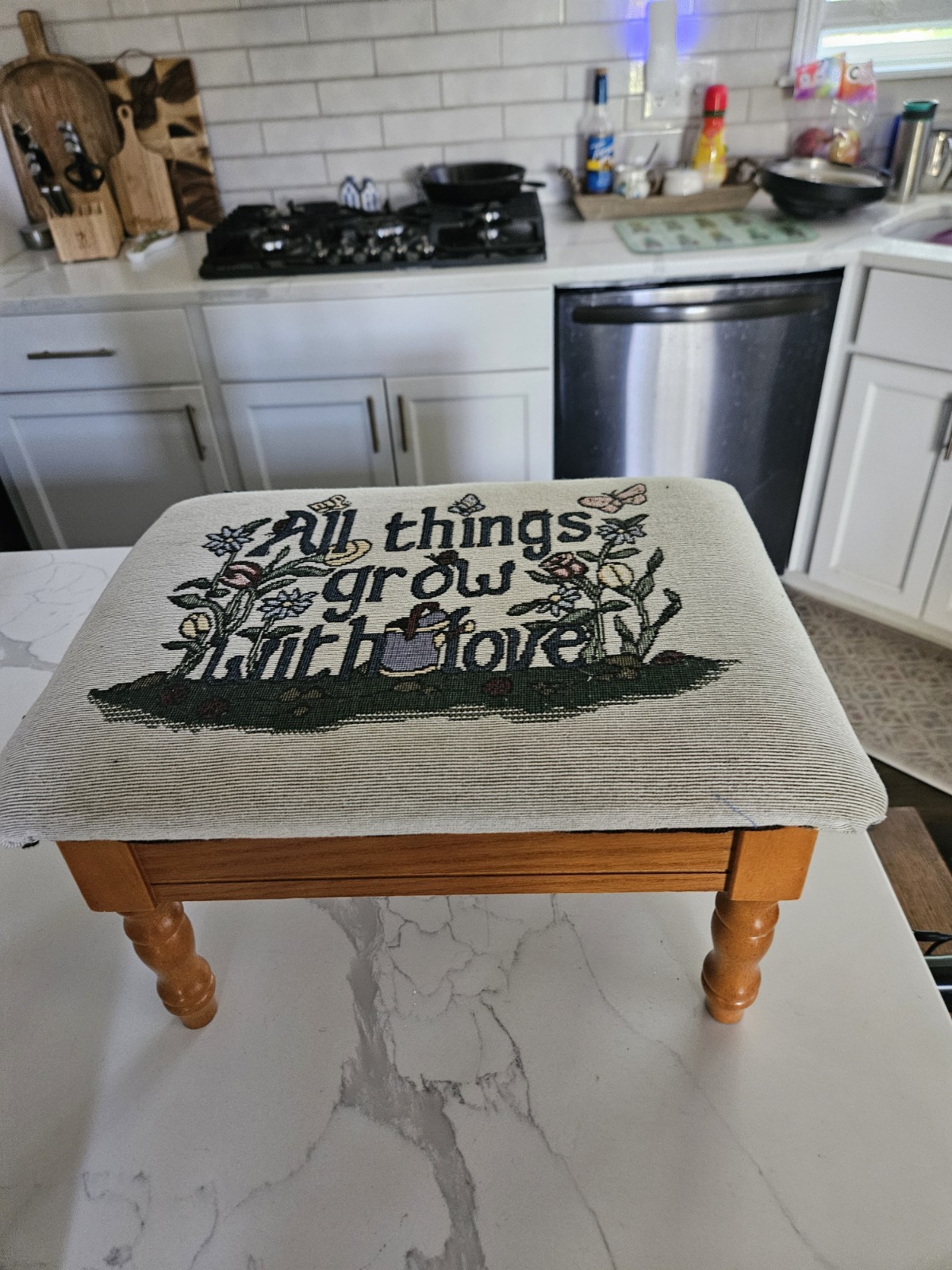 Storage Ottoman Footstool w/ Storage, Upholstered Floral Fabric, Wood, 16x14x12 gallery