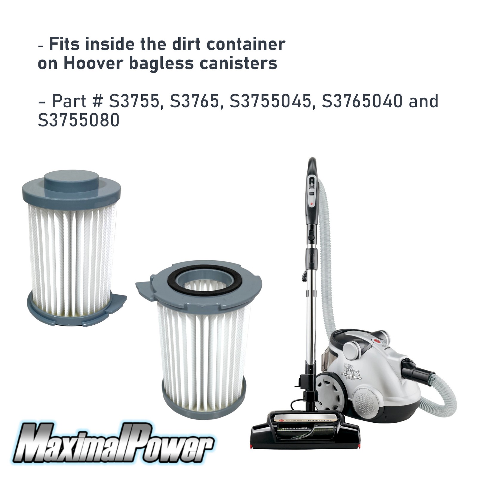 MaximalPower Filters Hoover WindTunnel Bagless59134033 S3755 S3765 040 (2PK) gallery