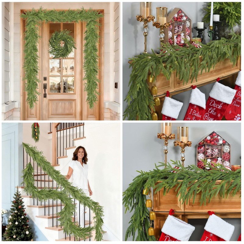 2 PCS 9 FT Artificial Norfolk Pine Garland, Real Touch Christmas Garland, Fau... gallery