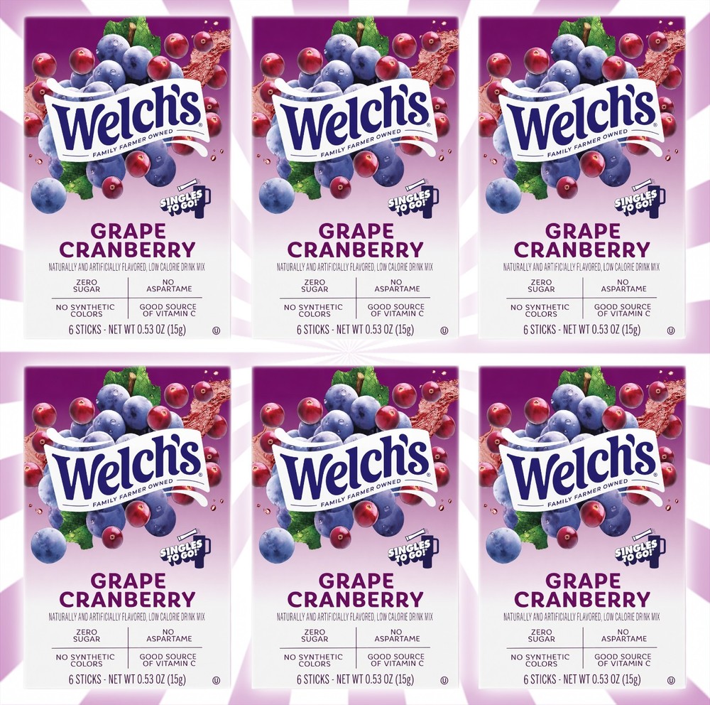 Welch's Grape Cranberry Zero Sugar Drink Mix 36 Sticks Singles To Go 2/28