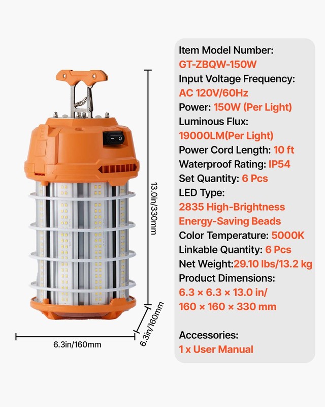 VEVOR LED Temporary Work Light 150W Construction Light 5000K Job Site Lighting gallery