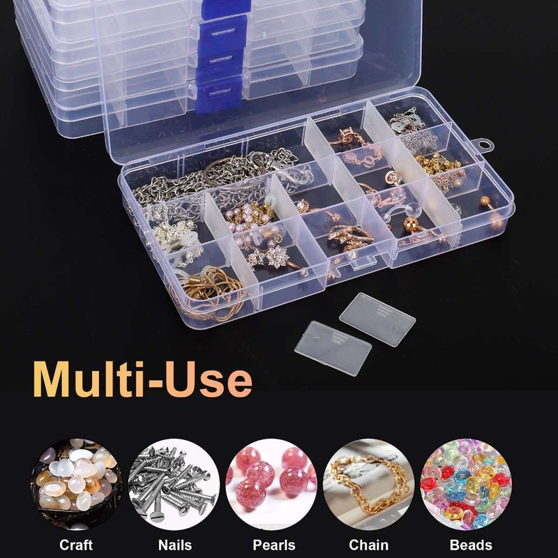 Clear Jewelry Box Plastic Bead Storage Container Adjustable Earrings Organizer gallery