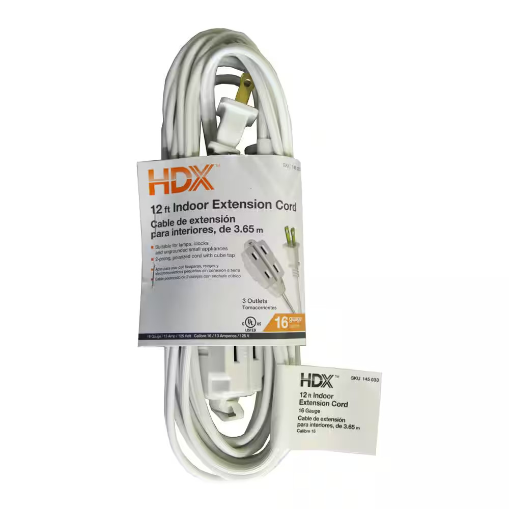 12 ft. 16/2 Cube Tap Extension Cord White gallery