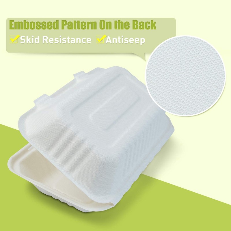 125 Pack 9x6x3 Compostable Clamshell Food Containers Hinged Take Out Boxes gallery