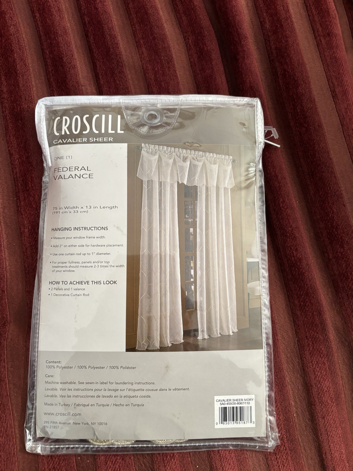 2 Croscill Cavalier Sheer Federal Valance Curtains, 75-Inch by 13-Inch, Ivory gallery