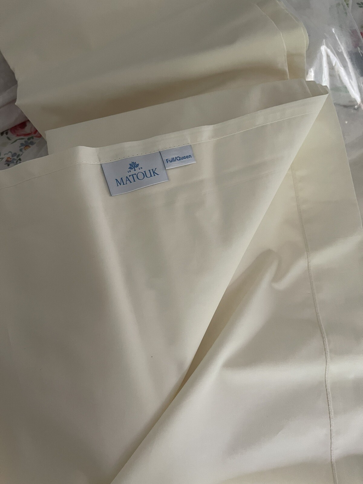 Matouk India New 1pc F/Q Flat Sheet 520TC Ceylon Percale Ivory Stitch LAST gallery