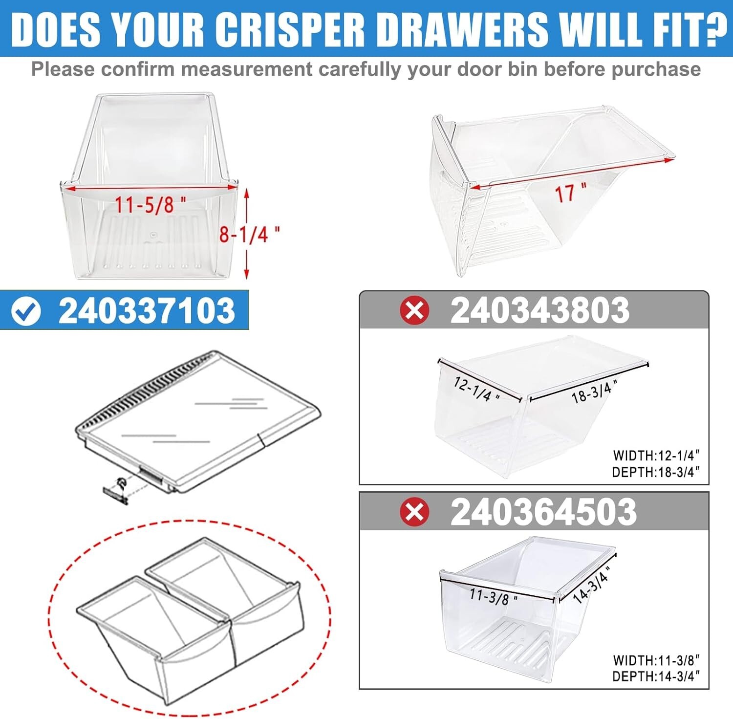 2 Pack Crisper Bin Drawer for Frigidaire Kenmore Refrigerator 240337103 gallery