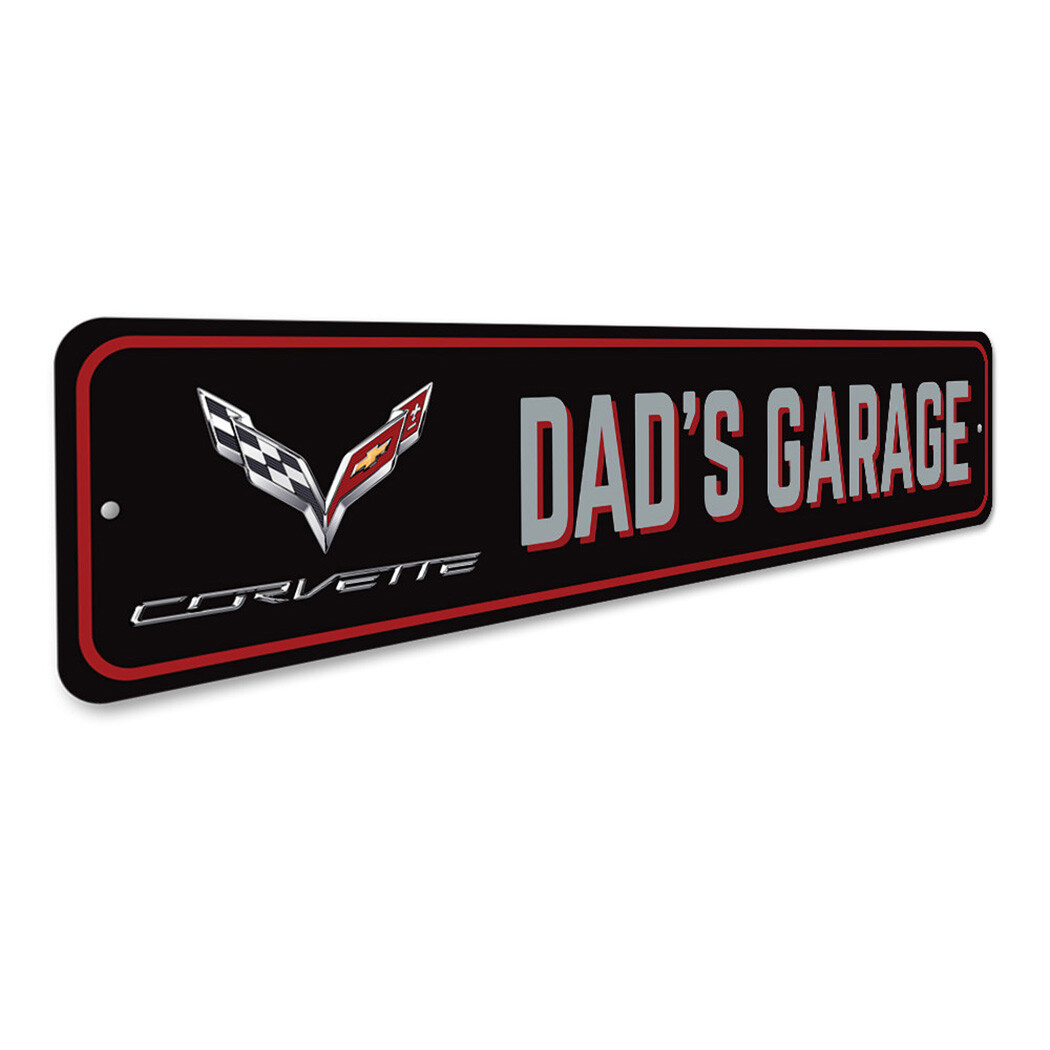 Corvette Dad's Garage Sign Personalized Aluminum Chevrolet Man Cave Wall Decor gallery