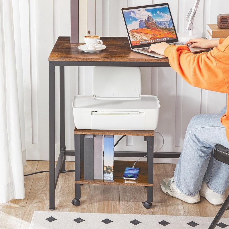 2-Tier Printer Stand with Charging Station, Under Desk Printer Table, Printer... gallery