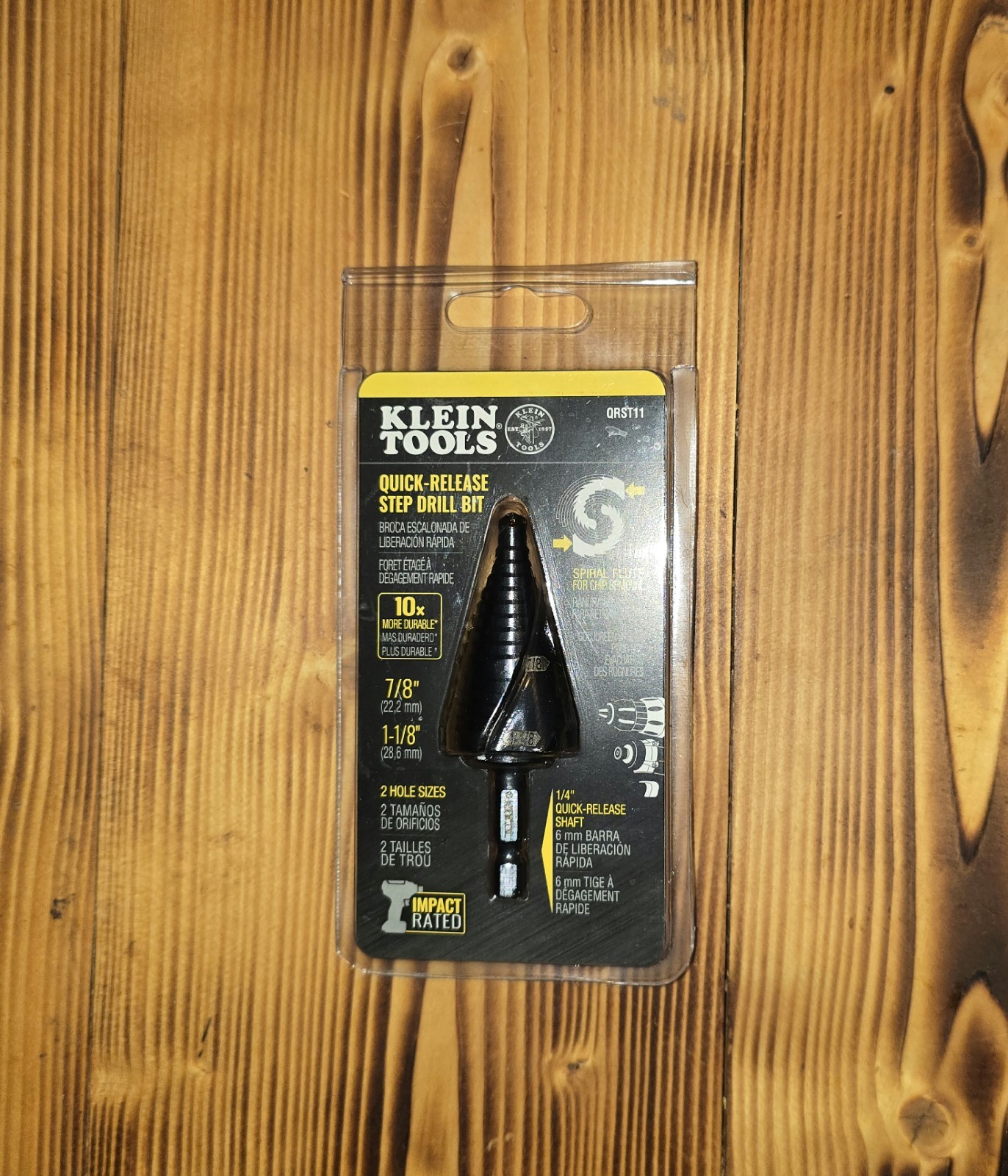 Klein Tools QRST11 Step Drill Bit, Quick Release Spiral Flute 7/8 to 1-1/8 In. gallery