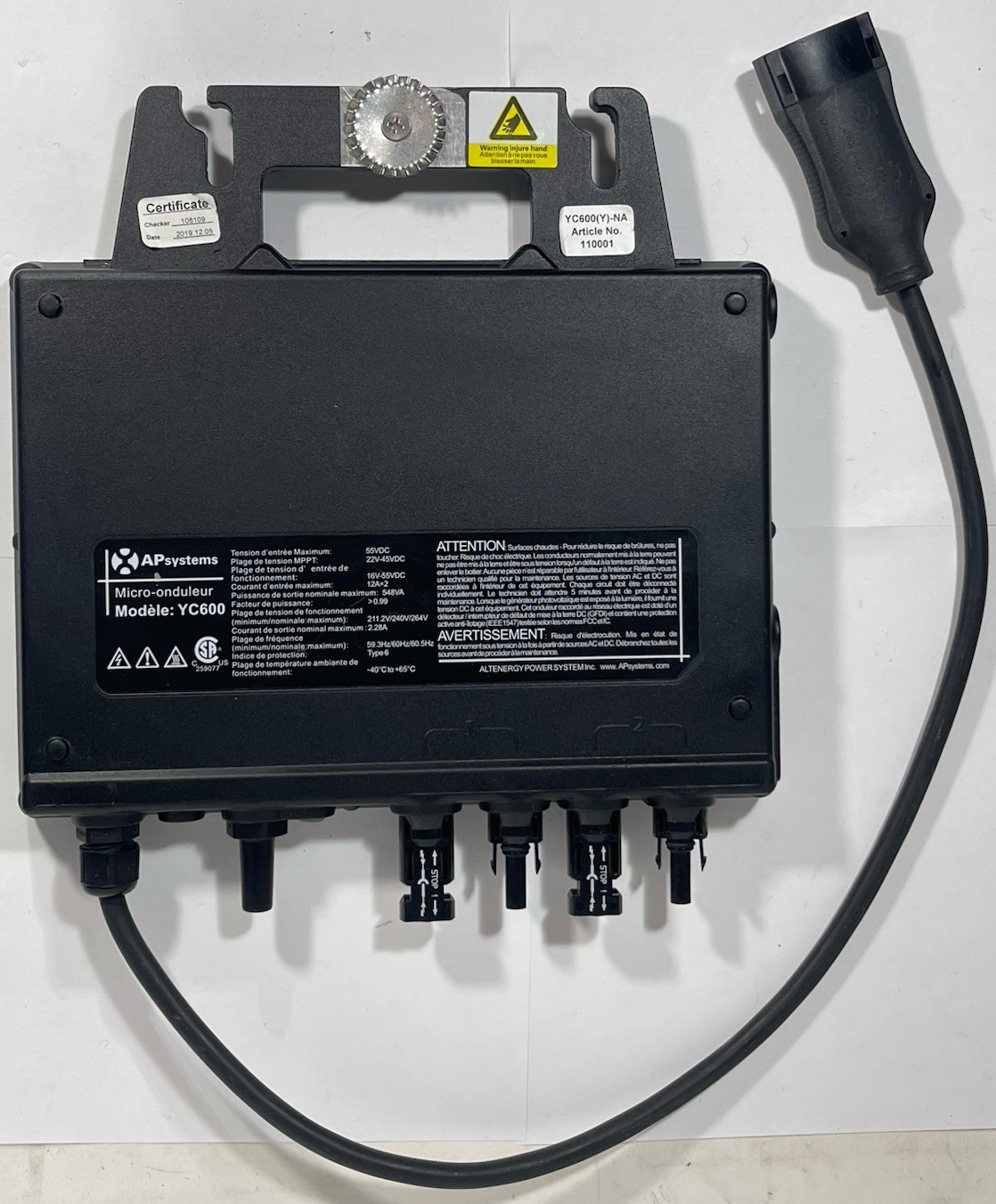 APsystems Microinverter, Model YC-600(Y)-NA, for 2- Solar Panels gallery