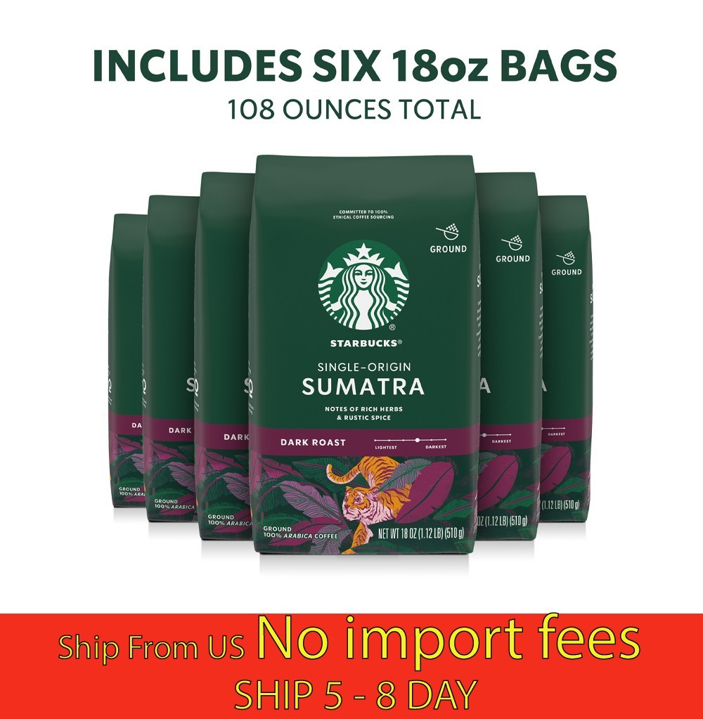 (6 Pack) Starbucks Sumatra Ground Coffee Dark Roast 18oz...(wa) gallery