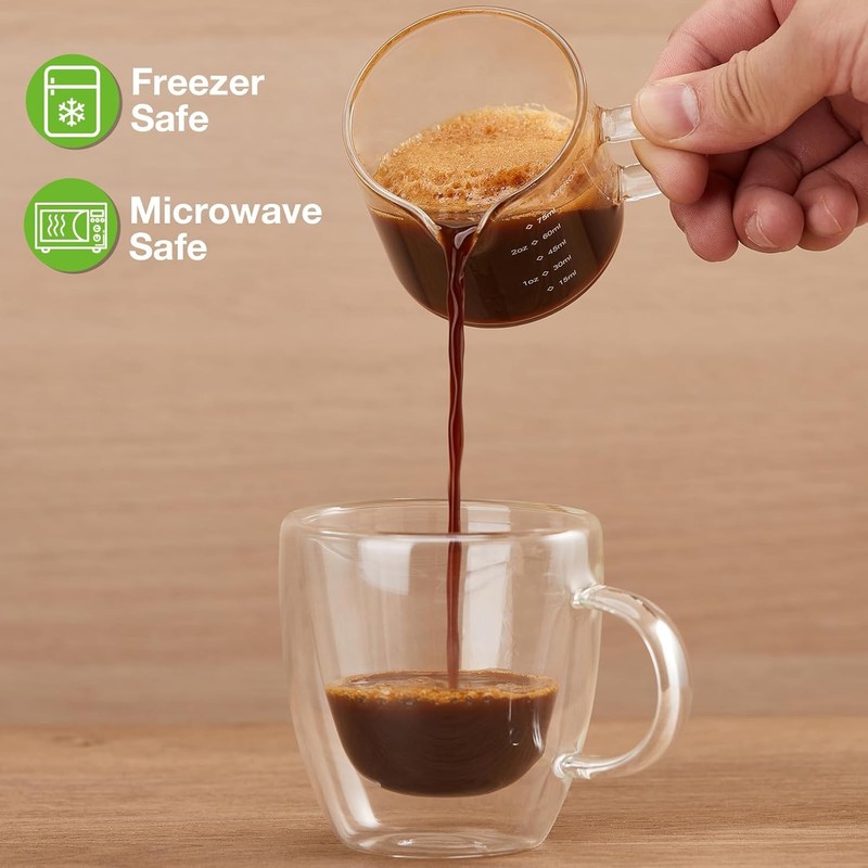 2 Pack Measuring Cups, 75ML Espresso Cups with Handle, Espresso Shot Glasses ... gallery