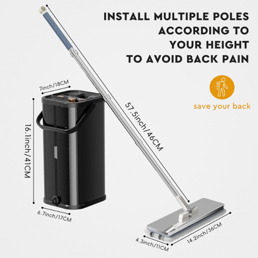 Stainless Steel Flat Mop Bucket Set Wringer 1/2/4/6 Pads Clean Dirty gallery