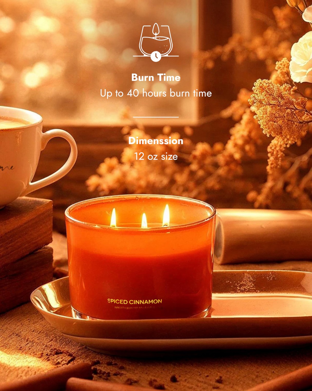 96NORTH Luxury Spiced Cinnamon Candle | Large 3 Wick Jar Candle | Up to 50 H... gallery