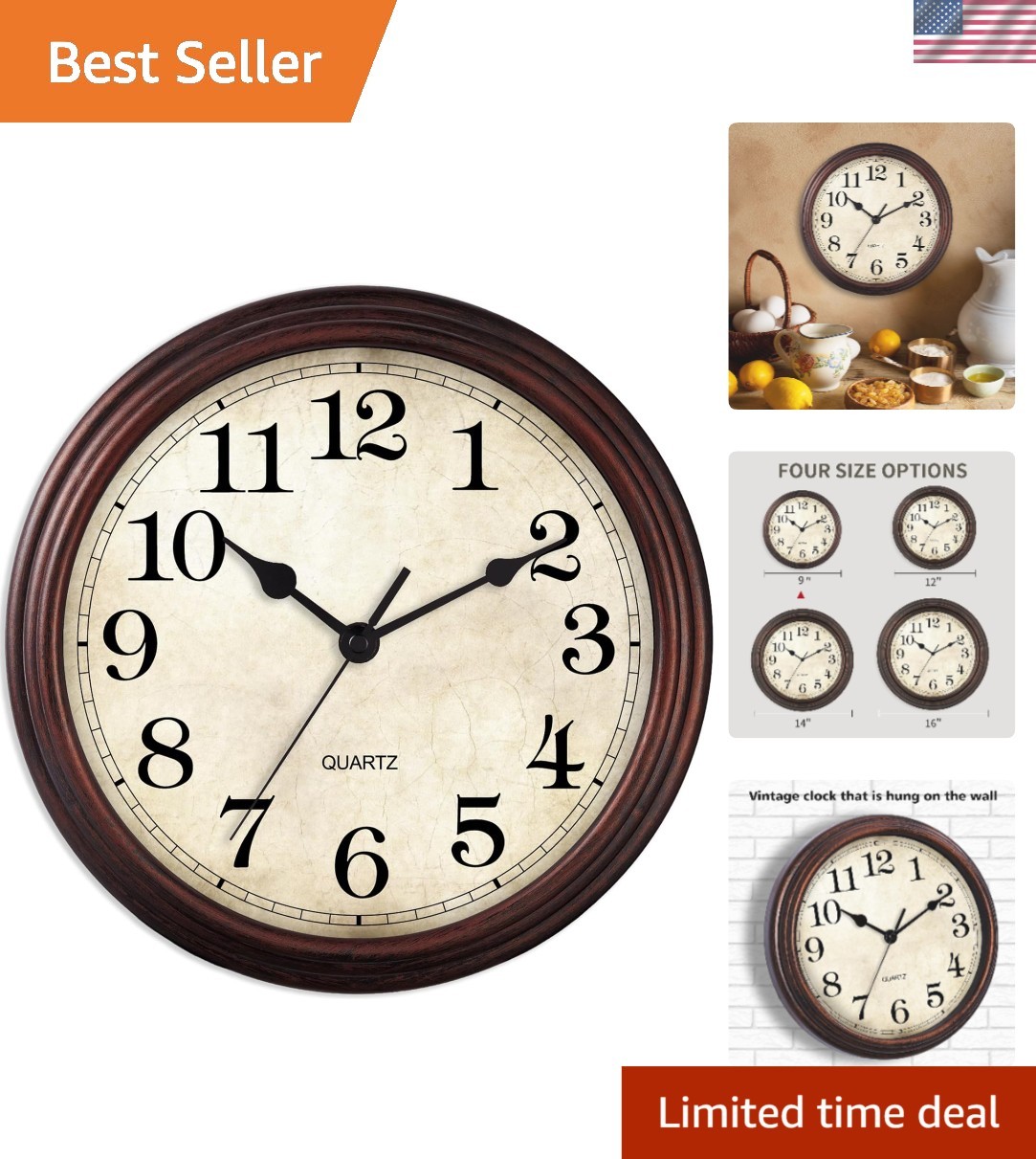 Timeless 9" Analog Wall Clock - Quiet Non-Ticking Silent Mechanism in Bronze gallery