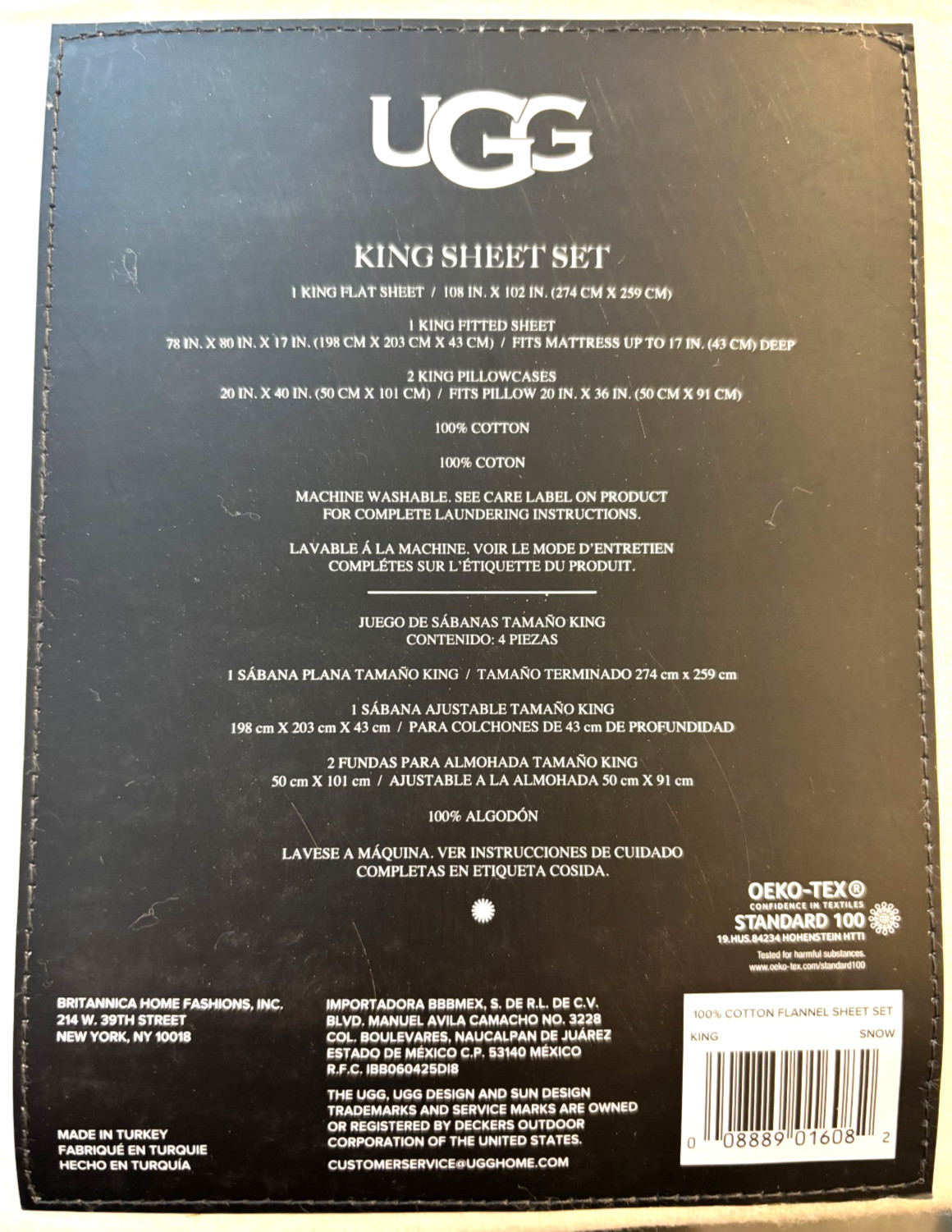 NEW UGG® Cotton Flannel 4PC KING Color: SNOW Sheet Set Fits up 17" Mattress gallery