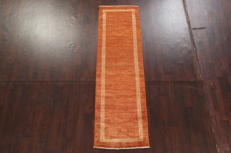 Bordered Gabbeh Kashkoli Oriental Runner Rug ORANGE Hand-knotted 2' 7" x 8' 11" gallery
