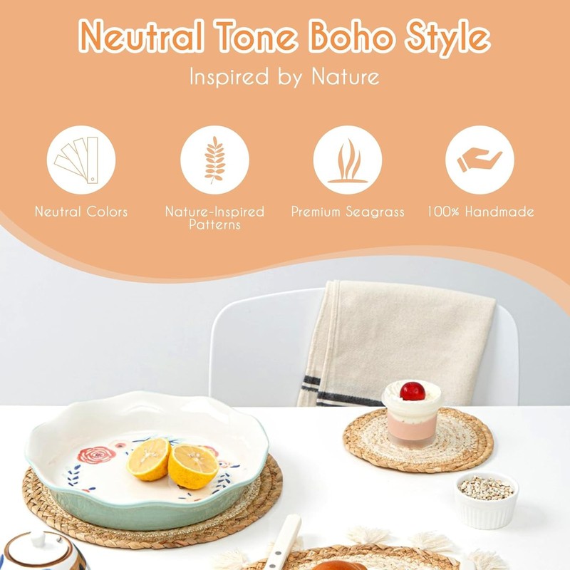9PCS Boho Wall Baskets Set, Seagrass Rattan Wicker Basket Set, Round Handmade gallery