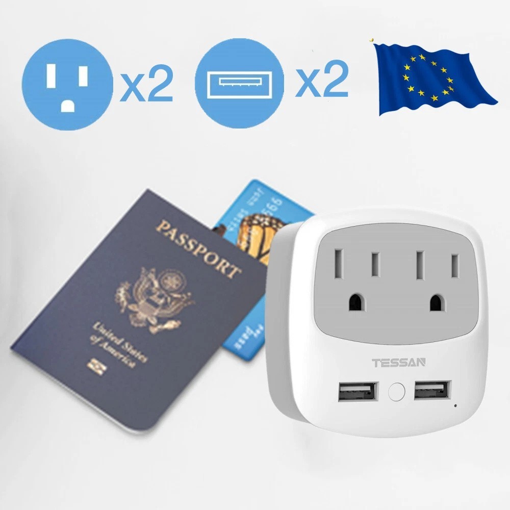Tessan Power Plug Adapter 4 USB 4 Outlet for US to EU Italy Portugal France gallery
