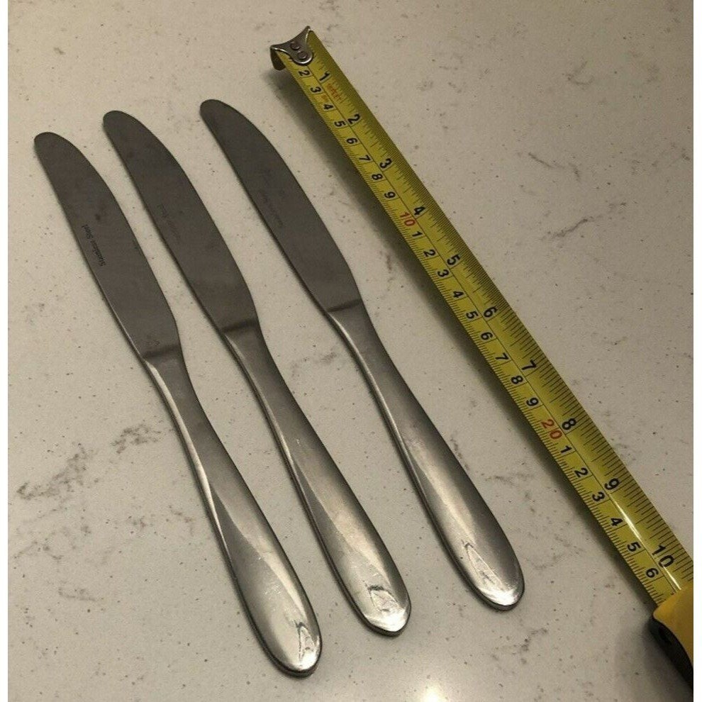 Stainless Steel Dinner Knives unknown pattern round handle tip satin set of 3 gallery