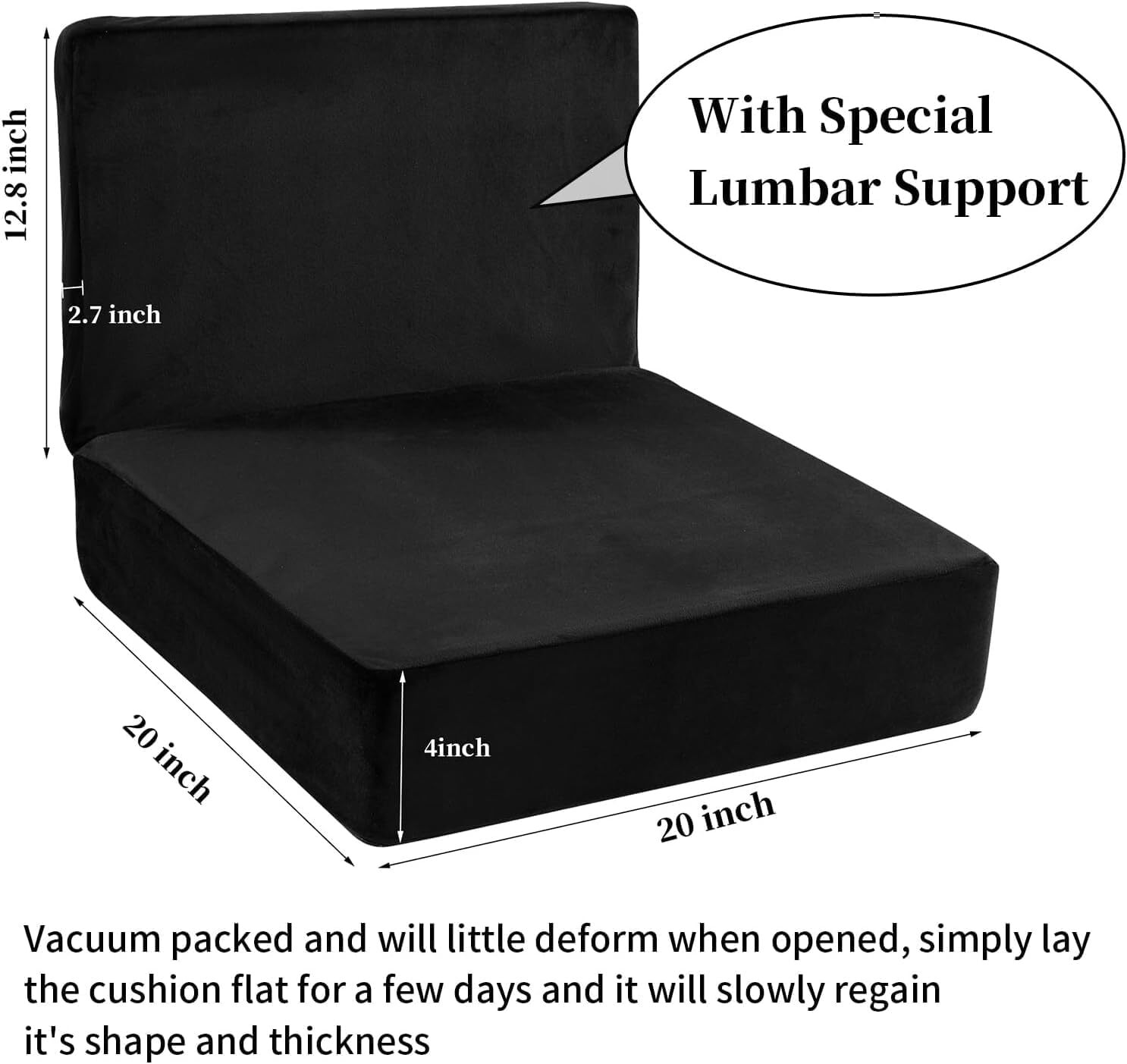 Memory Foam Recliner Cushion for Elderly, 20X20X4 Extra Large 20"X20"X4" Black gallery