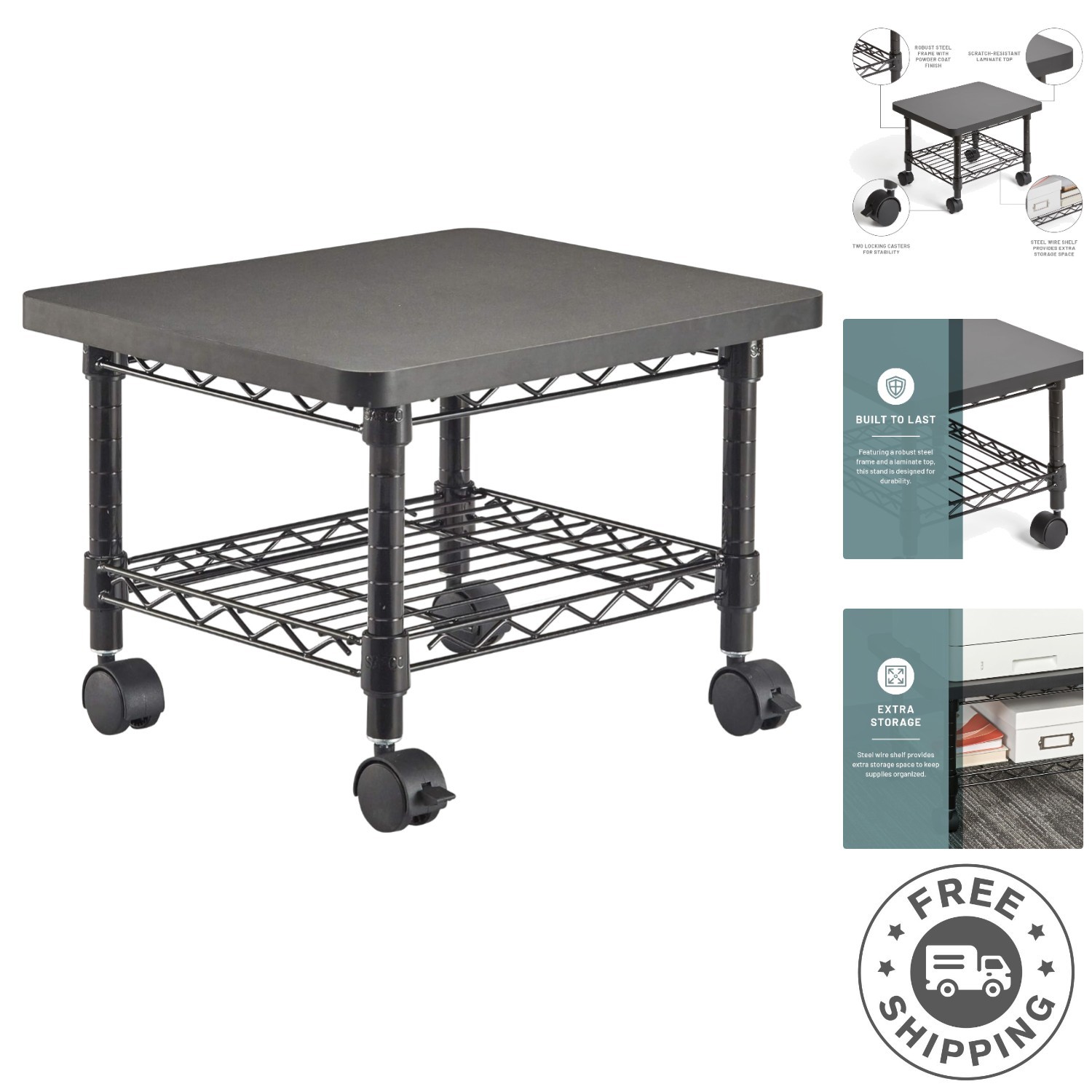 Durable Onyx Rolling Printer Cart with Steel Frame for Home Office Use gallery