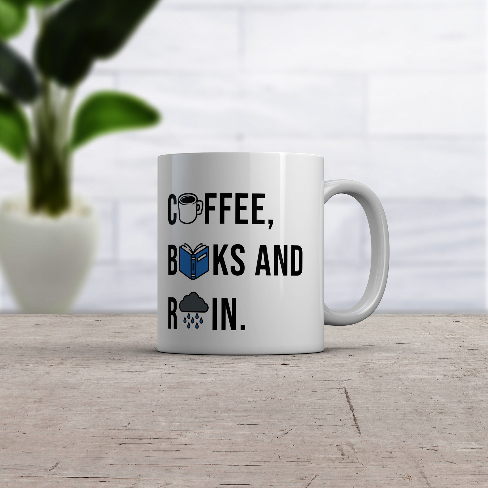 Coffee Books and Rain Mug Funny Caffeine Reading Storm Lovers Novelty Cup gallery
