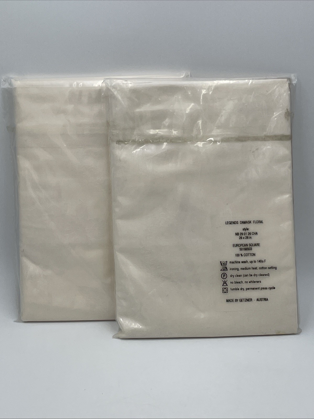 2 Getzner Austria Legends Damask Euro Sz Pillow Shams Beige 26” Sq Cotton NOS gallery