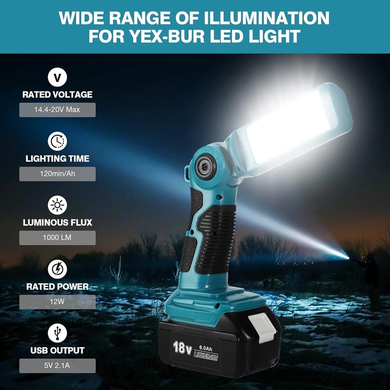 12W 1000LM LED Flashlight Work Light Powered by Makita 18V Li-Ion Battery BL1850 gallery