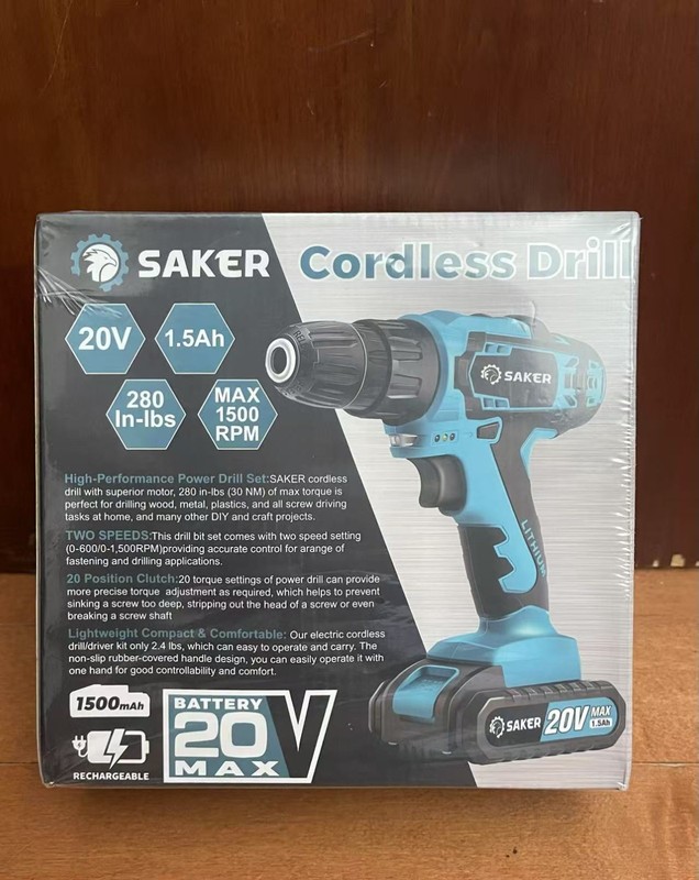 Saker Cordless Electric Drill Set High Performance 2 Variable Speeds 20V K2 gallery