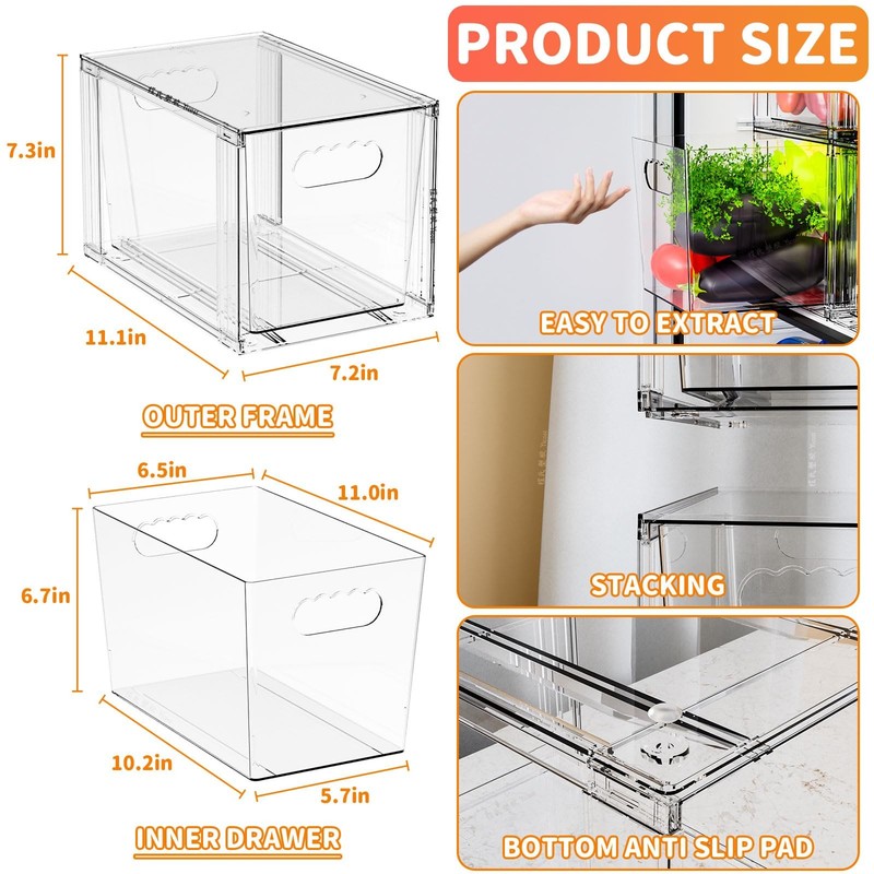 4 PCS Clear Stackable Storage Drawers 7.3 Inch High Large Baby Bottle Acrylic gallery