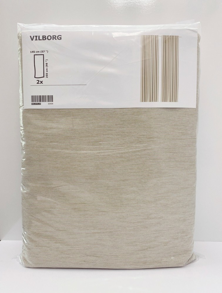 Ikea VILBORG Curtains 2 Panels (1 pair) Room Darkening 57" x 98" Beige - NEW