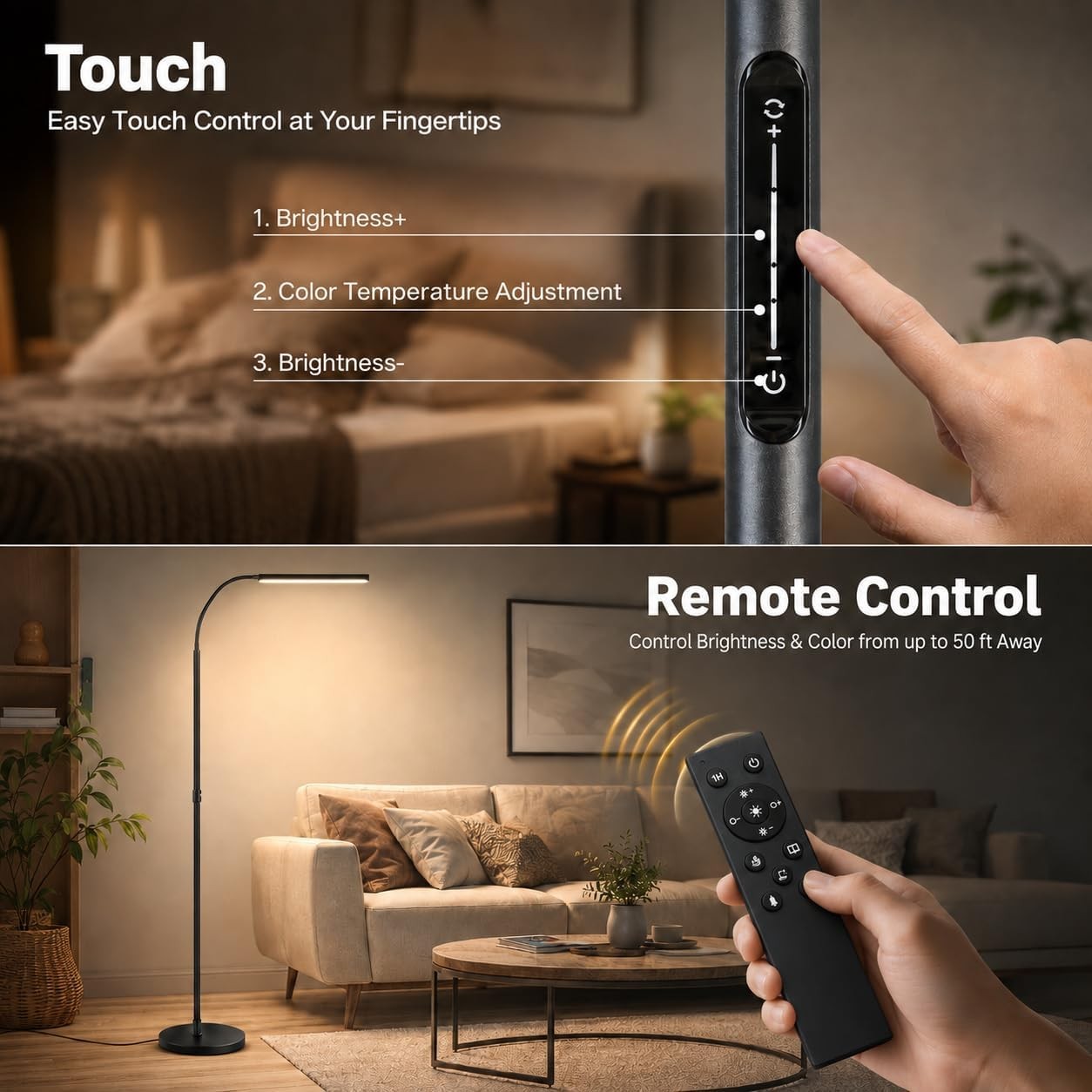 Floor lamp, 15w/1000lm Bright LED Floor Lamp with Stepless Adjustable 3000K-6... gallery