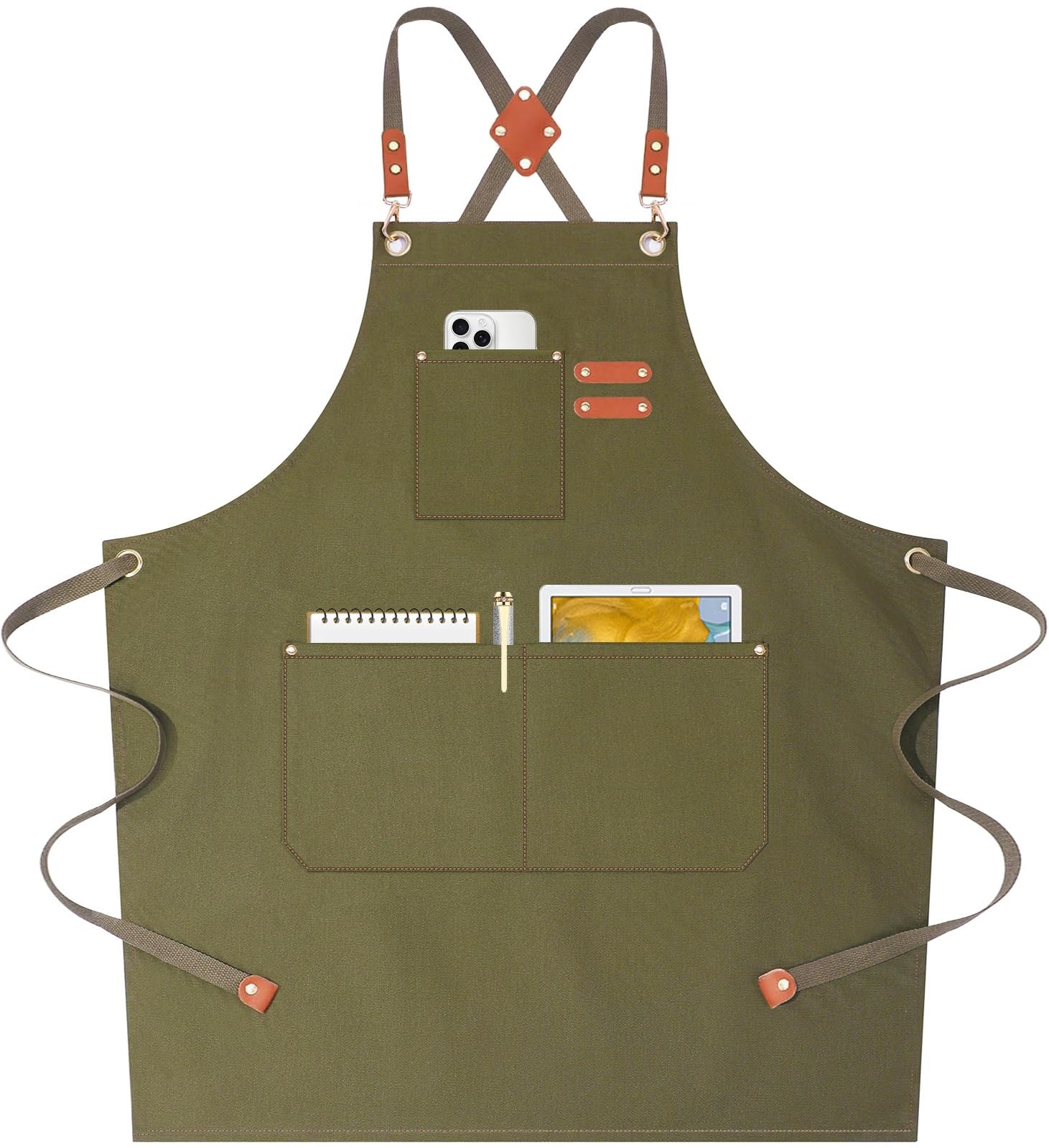 HeavyDuty Cotton Canvas Apron Large Pockets Cross Back Waterproof Grey 31x27 gallery