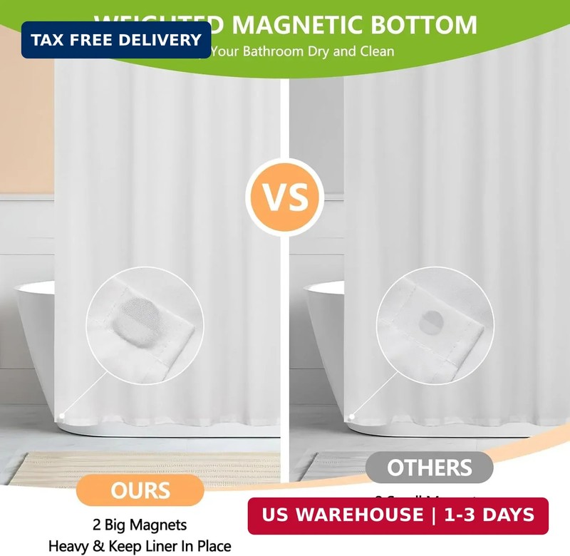 Seenus Waterproof Soft Microfiber Shower Curtain TPU Backed Lightweight, White W gallery