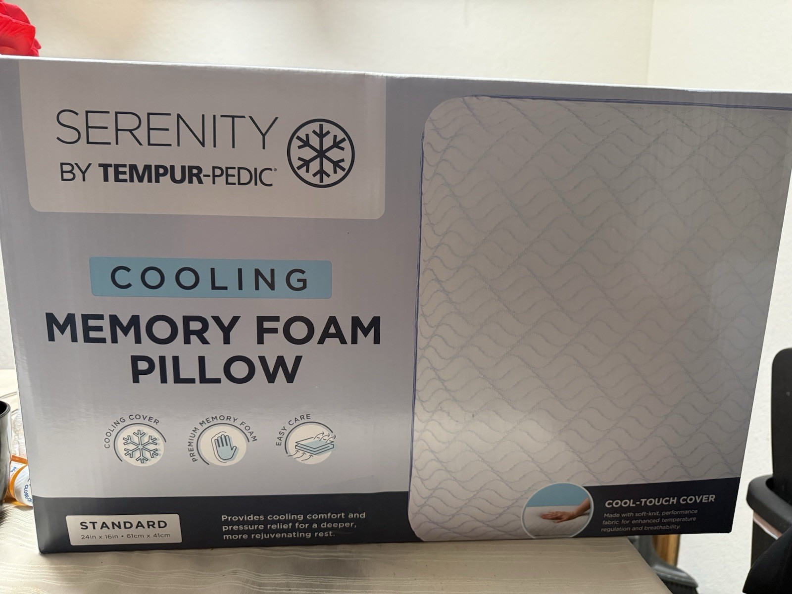 Tempur-Pedic Serenity Cooling Memory Foam Bed Pillow 24x16in Machine Washable gallery