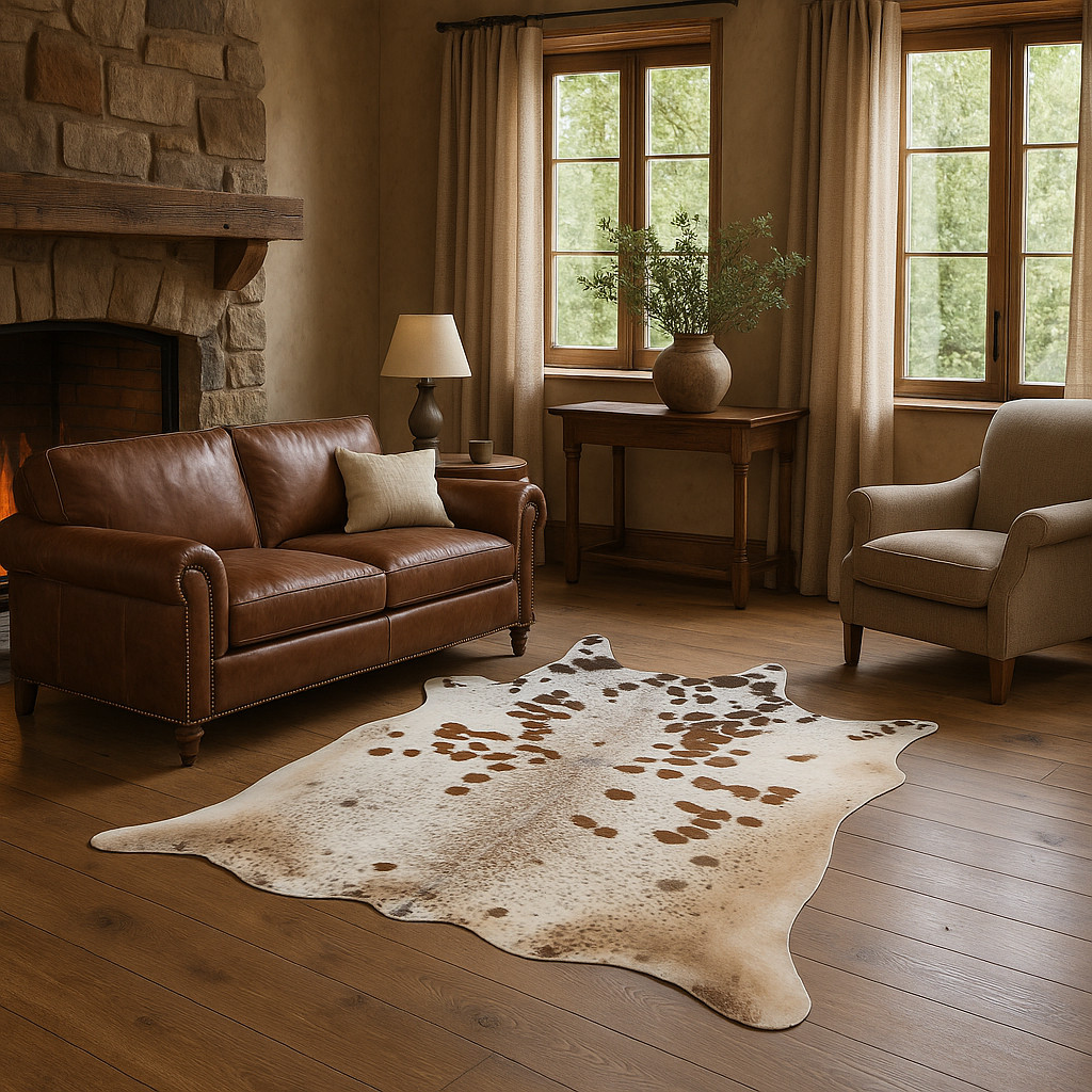 Genuine Leather Speckled Tan & White Premium Rug Size 5'-9" x 5-3" gallery