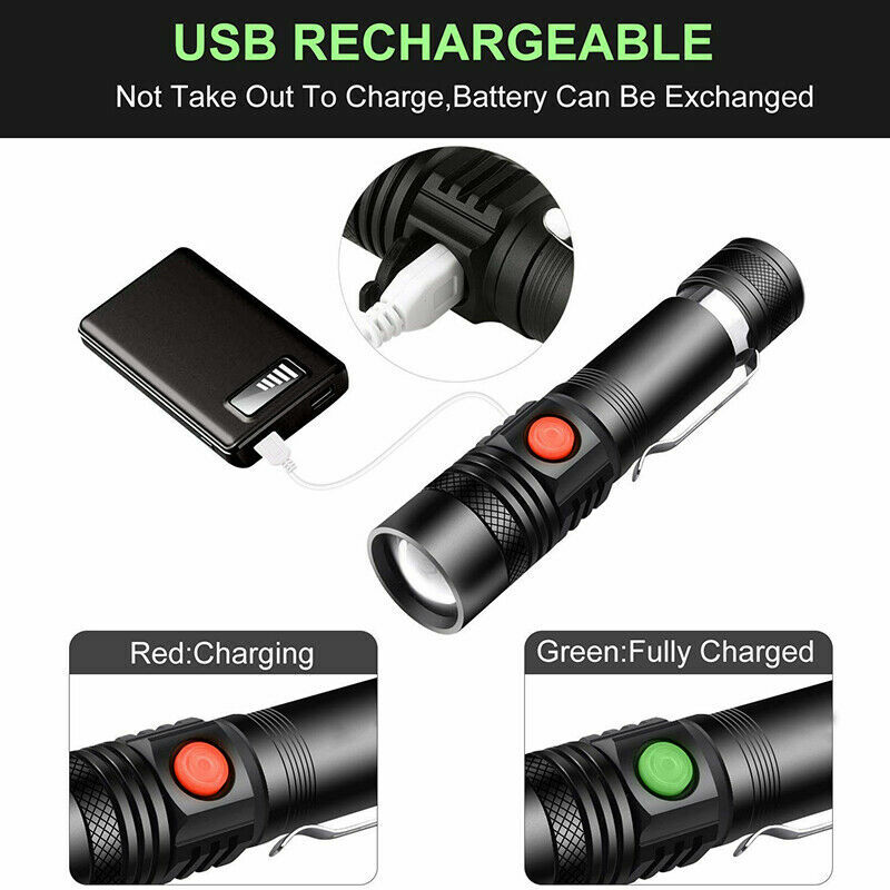 Super-Bright LED Tactical Flashlight Zoomable With Rechargeable Battery gallery