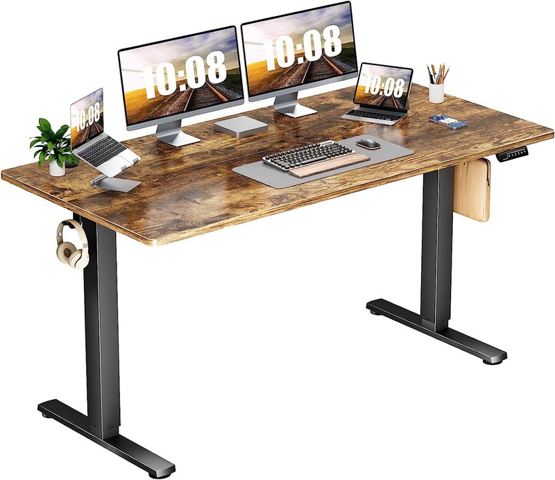 55" Rust Brown Modern Height Adjustable Electric Standing Desk Home Office Table gallery