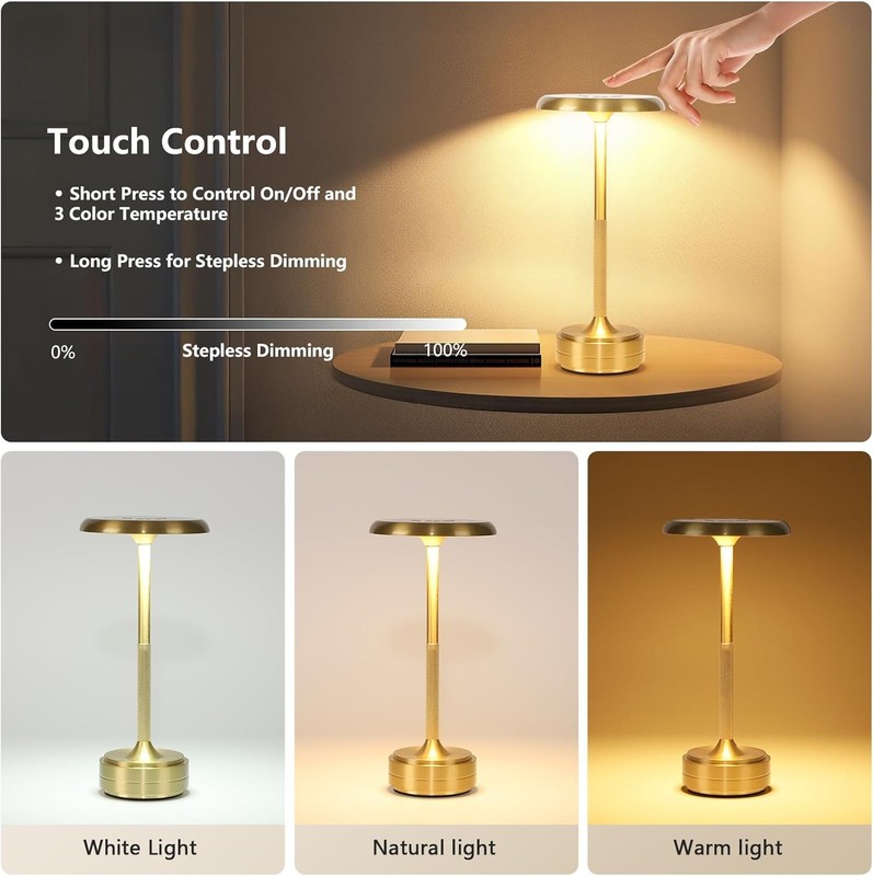 Cordless LED Touch Sensor Table Lamp Rechargeable Dimmable Bar Desk Night Light gallery