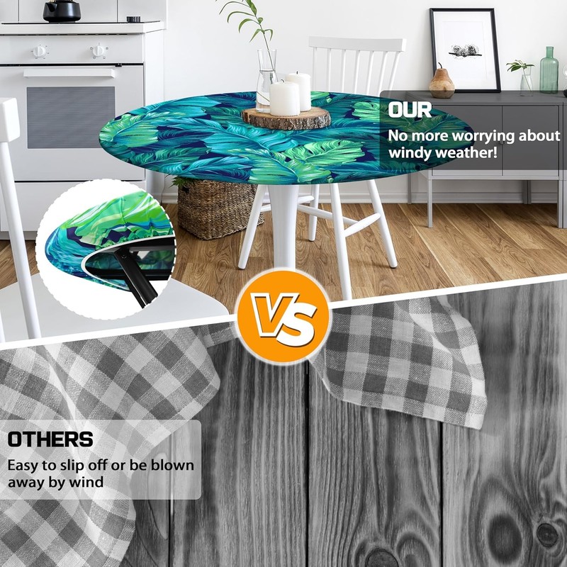 Round Fitted Tablecloth with Elastic Edge Indoor Outdoor Washable Reusable48-52" gallery