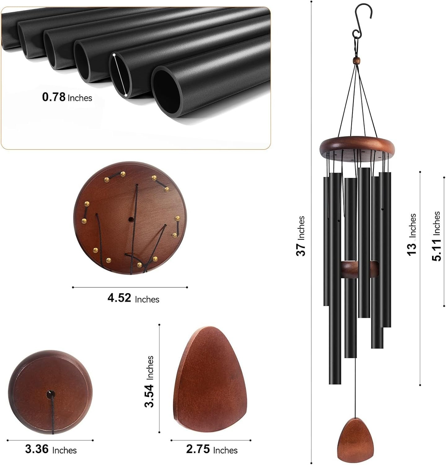 2 pkg Wind Chimes with Wood Wind Catcher, 37“ Aluminum Wind chime Zen Atmosphere gallery