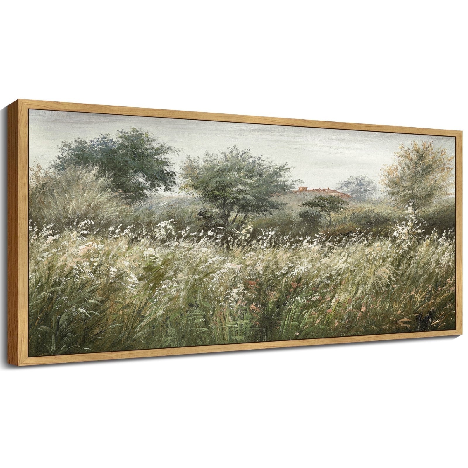 Large 20x40in Natural Framed Country Meadow Field Vintage Wall Art Prints gallery
