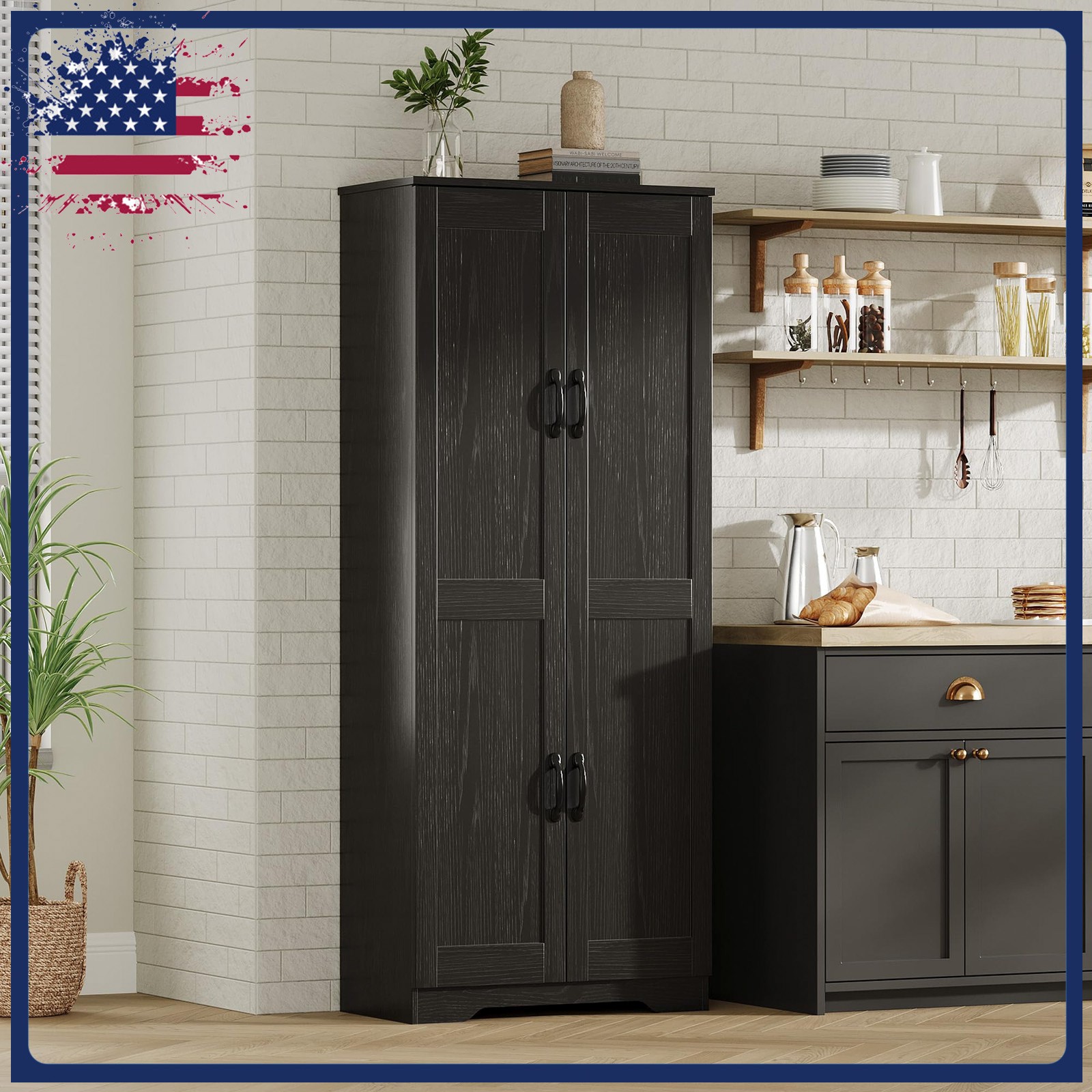 Tall Cabinet With Double Doors, Storage Cabinet For The Living Room, 60 Inches gallery