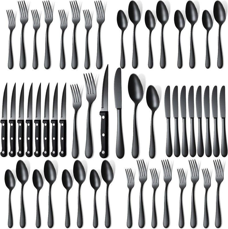48-Piece Black Silverware Set for 8, Stainless Steel Cutlery Utensils Kitchen gallery